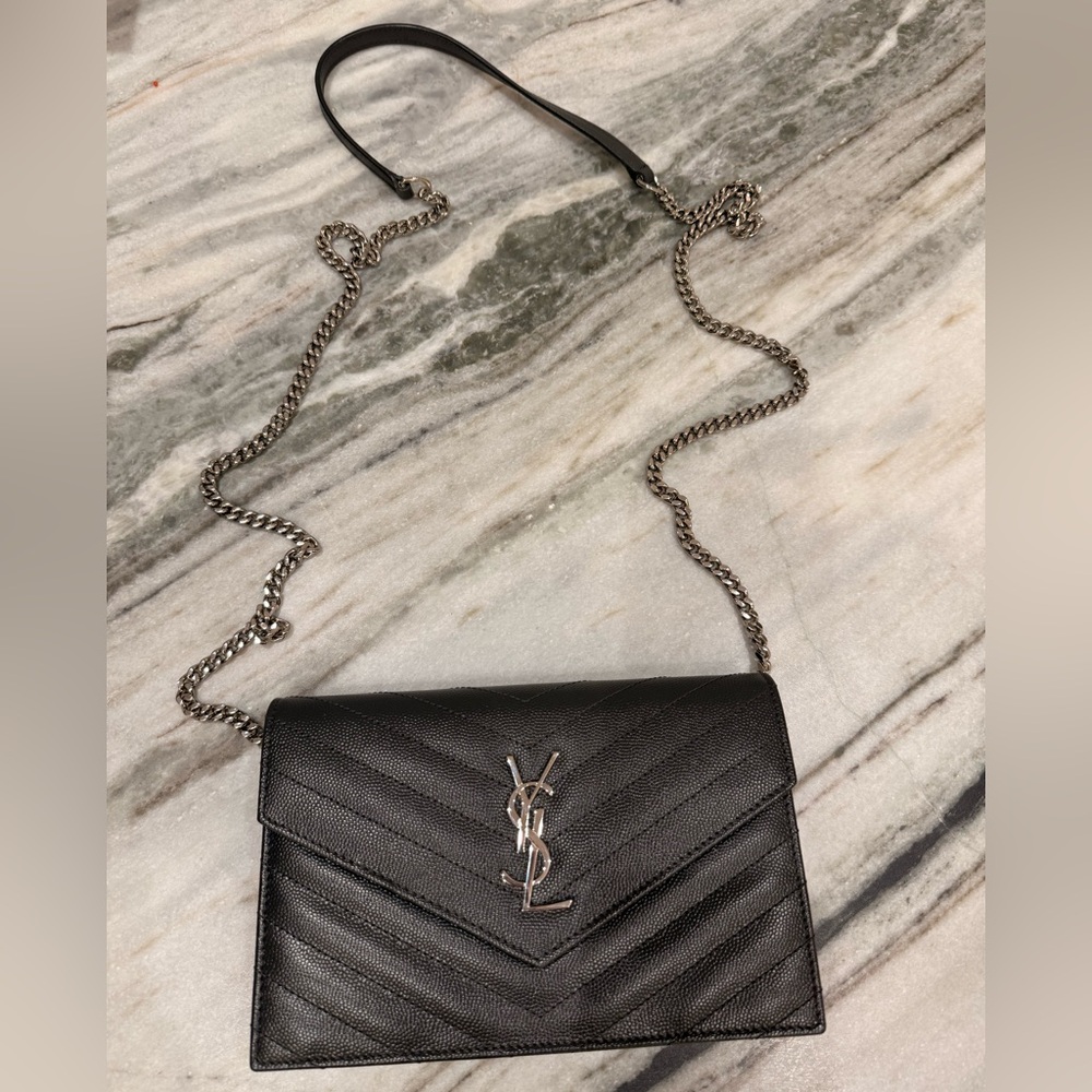 Saint Laurent Black Quilted Leather Monogram Crossbody Bag - Picture 10 of 14